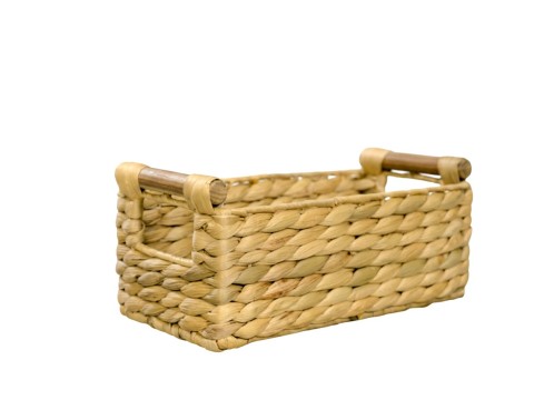 Premium Rectangular Water Hyacinth Storage Basket with Wooden Handles